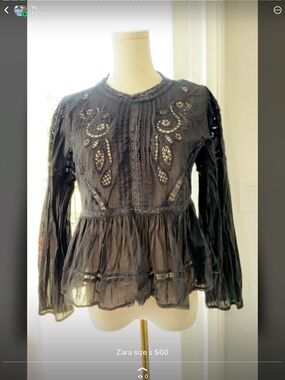 Zara Black Embroidered Lace Peplum Blouse